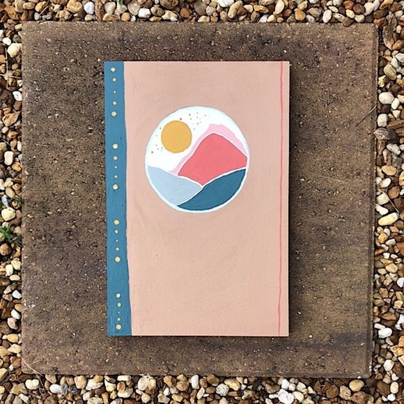 🌕⛰ Boho Original Artwork: “Gold Mountain Moon” on 11.5”(L) x 8”(W) Wood Panel. - Picture 3 of 5